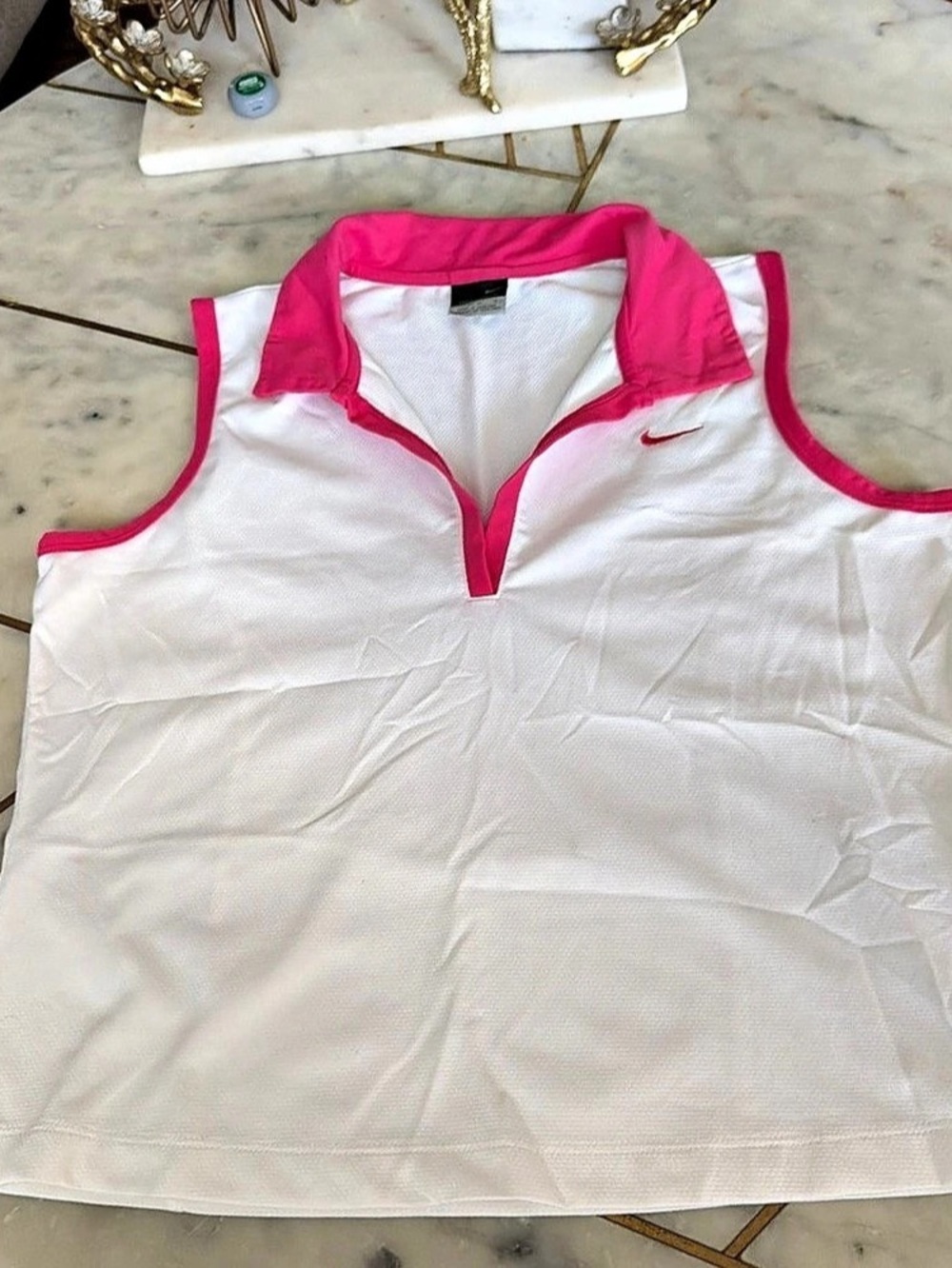 Nike Sphere Dry Sleeveless Golf Polo White & Pink Medium